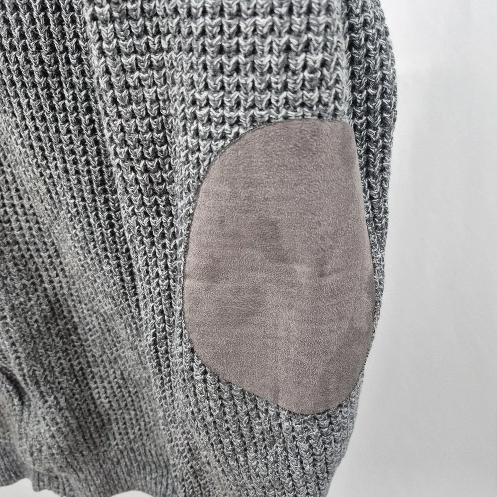 LL Bean Sweater Mens Large Gray Full Zip Elbow Pad Waffle Knit Grandpa Core - Picture 6 of 10